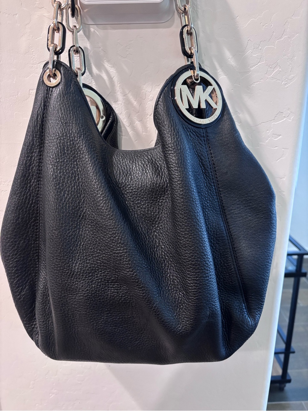 Michael Kors Black Pebbled Leather Chain-Handle Hobo